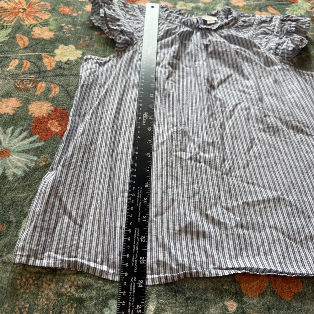 J.Crew Womens Blue White Striped Ruffle Flutter Sleeve Cotton Blouse Top Size M - Picture 4 of 6